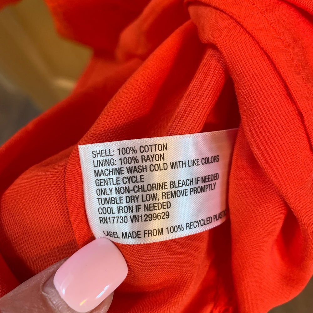 (K228) NWOT Knox Rose 3/4 Sleeve Red-Orange Sz XS Eyelet Dress Scalloped Hemline - Picture 12 of 12
